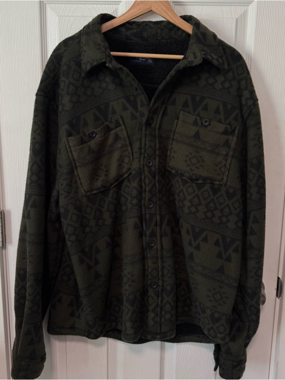 Men's Fleece Button-Up Jacket - Dark Green XL